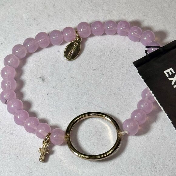 Express Beaded Stretch Bracelet with Crystal Circle and Cross Charm accent - Picture 7 of 7